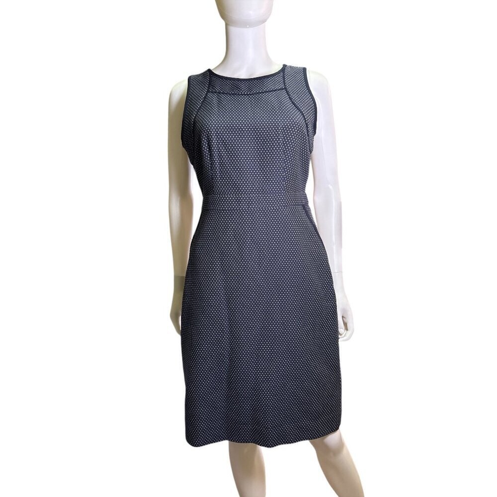 J. Crew Polka Dot Sleeveless Sheath Dress Sz 4 Navy Back Zip Cotton Blend EUC